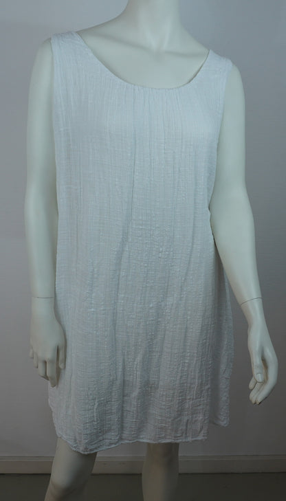 Sommerkleid 100% Baumwolle – Weiß, ärmellos, Crinkle-Look