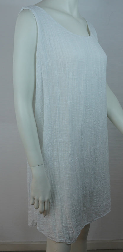 Sommerkleid 100% Baumwolle – Weiß, ärmellos, Crinkle-Look