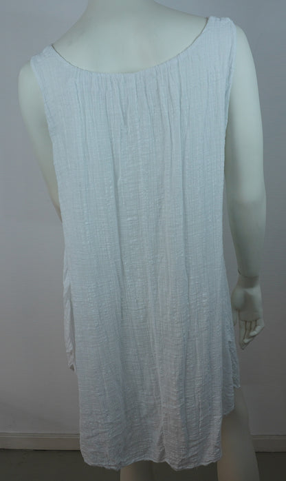 Sommerkleid 100% Baumwolle – Weiß, ärmellos, Crinkle-Look
