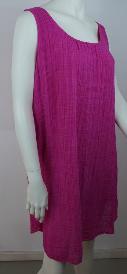 Sommerkleid 100% Baumwolle – Magenta/Pink, ärmellos, Crinkle-Look