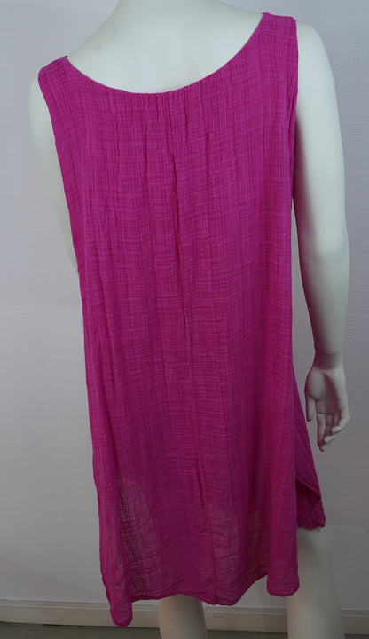 Sommerkleid 100% Baumwolle – Magenta/Pink, ärmellos, Crinkle-Look