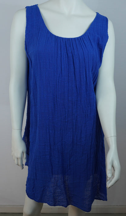 Sommerkleid 100% Baumwolle – Royalblau, ärmellos, Crinkle-Look