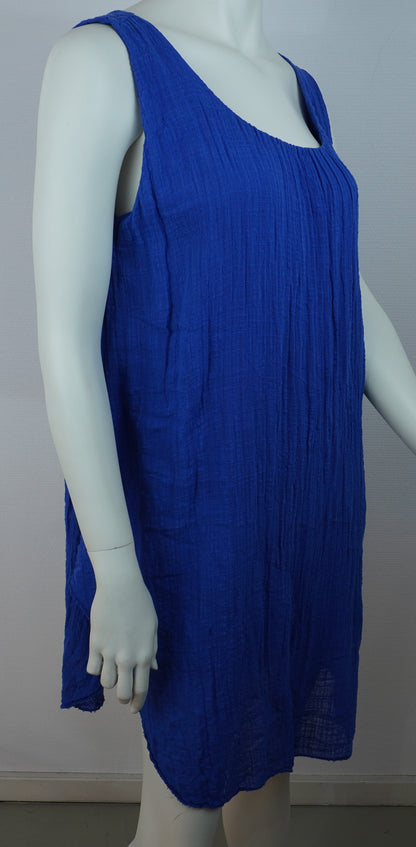 Sommerkleid 100% Baumwolle – Royalblau, ärmellos, Crinkle-Look
