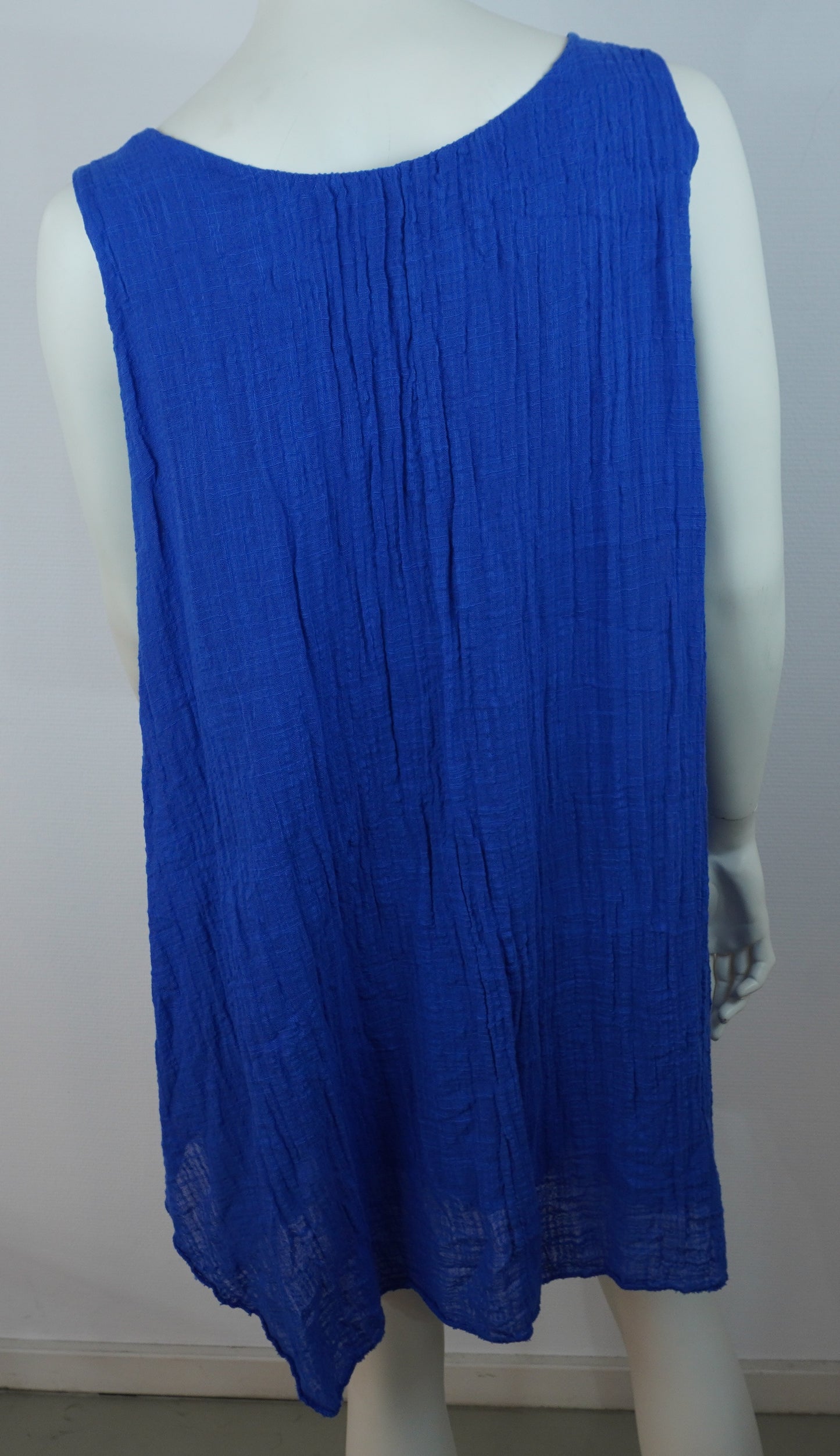 Sommerkleid 100% Baumwolle – Royalblau, ärmellos, Crinkle-Look