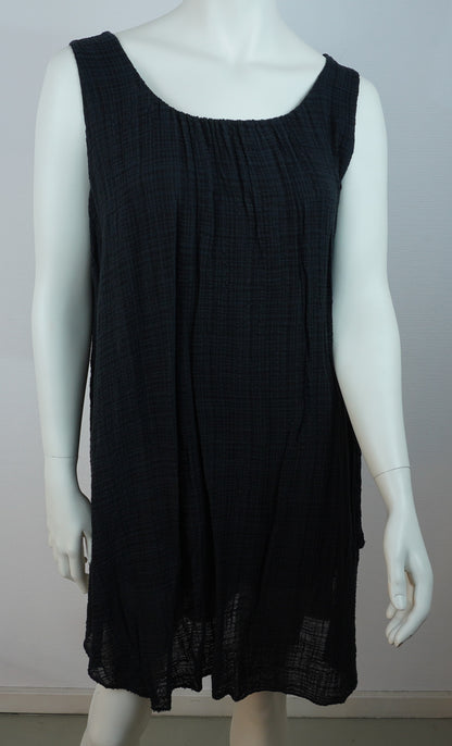 Sommerkleid 100% Baumwolle – Schwarz, ärmellos, Crinkle-Look