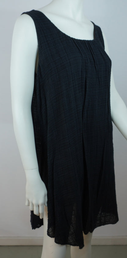 Sommerkleid 100% Baumwolle – Schwarz, ärmellos, Crinkle-Look