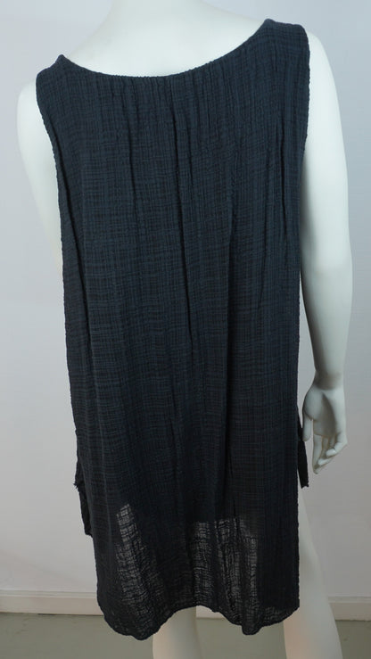 Sommerkleid 100% Baumwolle – Schwarz, ärmellos, Crinkle-Look