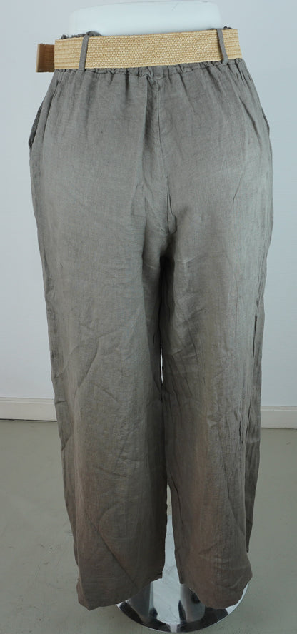 Leinenhose 100% Leinen – Taupe/Grau-Braun, mit Flechtgürtel, Sommerlook