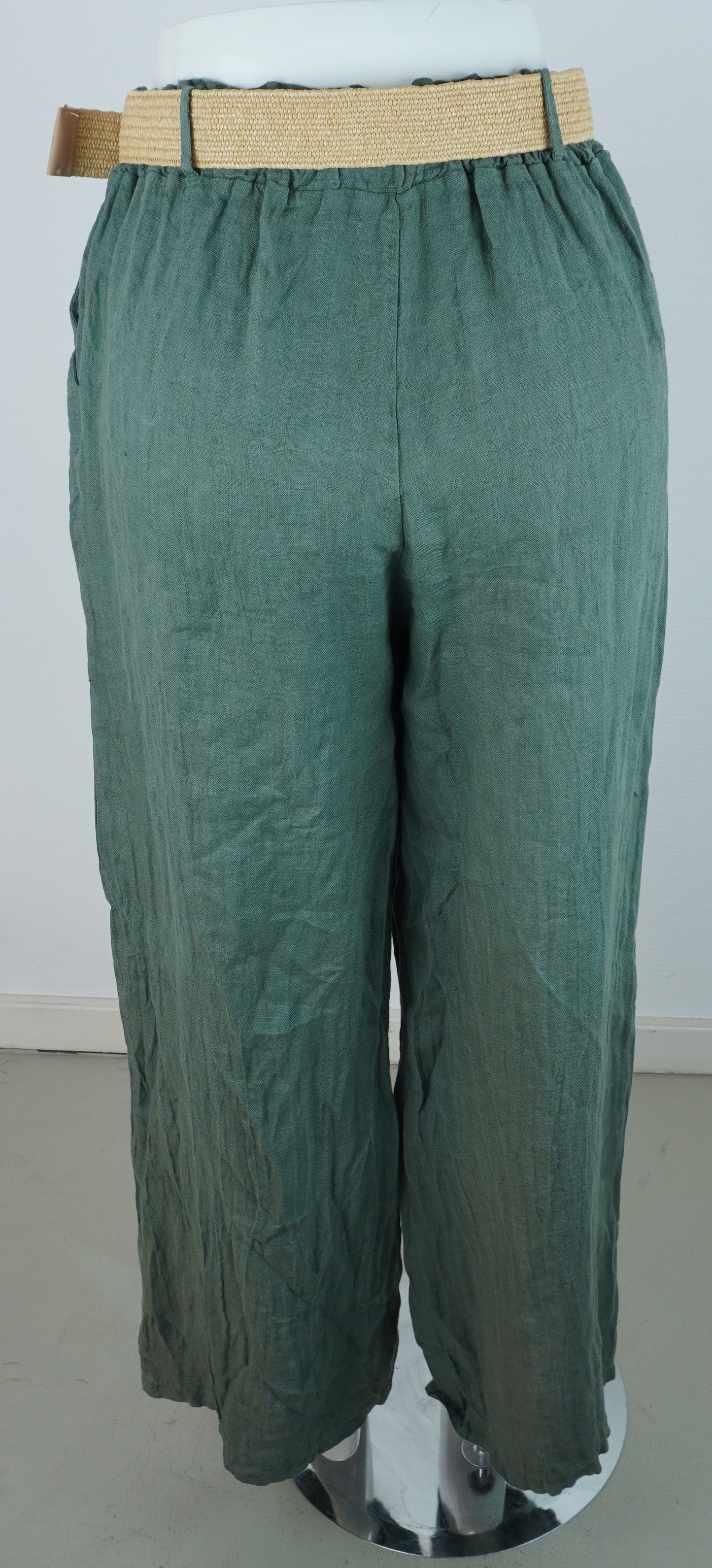 Leinenhose 100% Leinen – Petrol/Grün, mit Flechtgürtel, Sommerlook