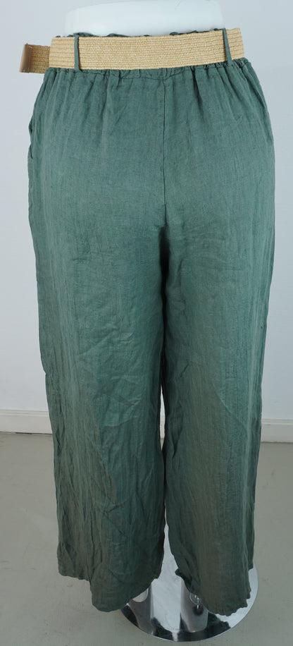 Leinenhose 100% Leinen – Petrol/Grün, mit Flechtgürtel, Sommerlook