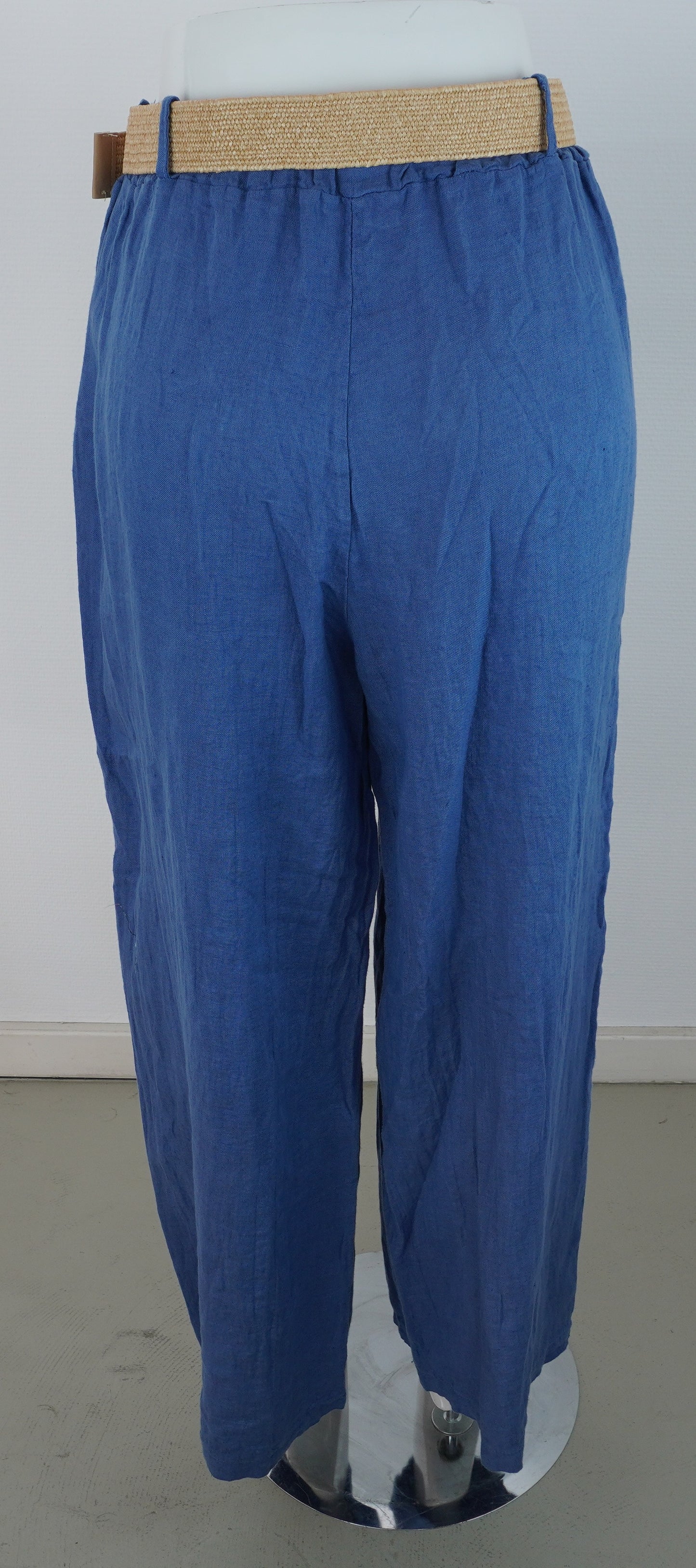 Leinenhose 100% Leinen – Mittelblau, mit Flechtgürtel, Sommerlook