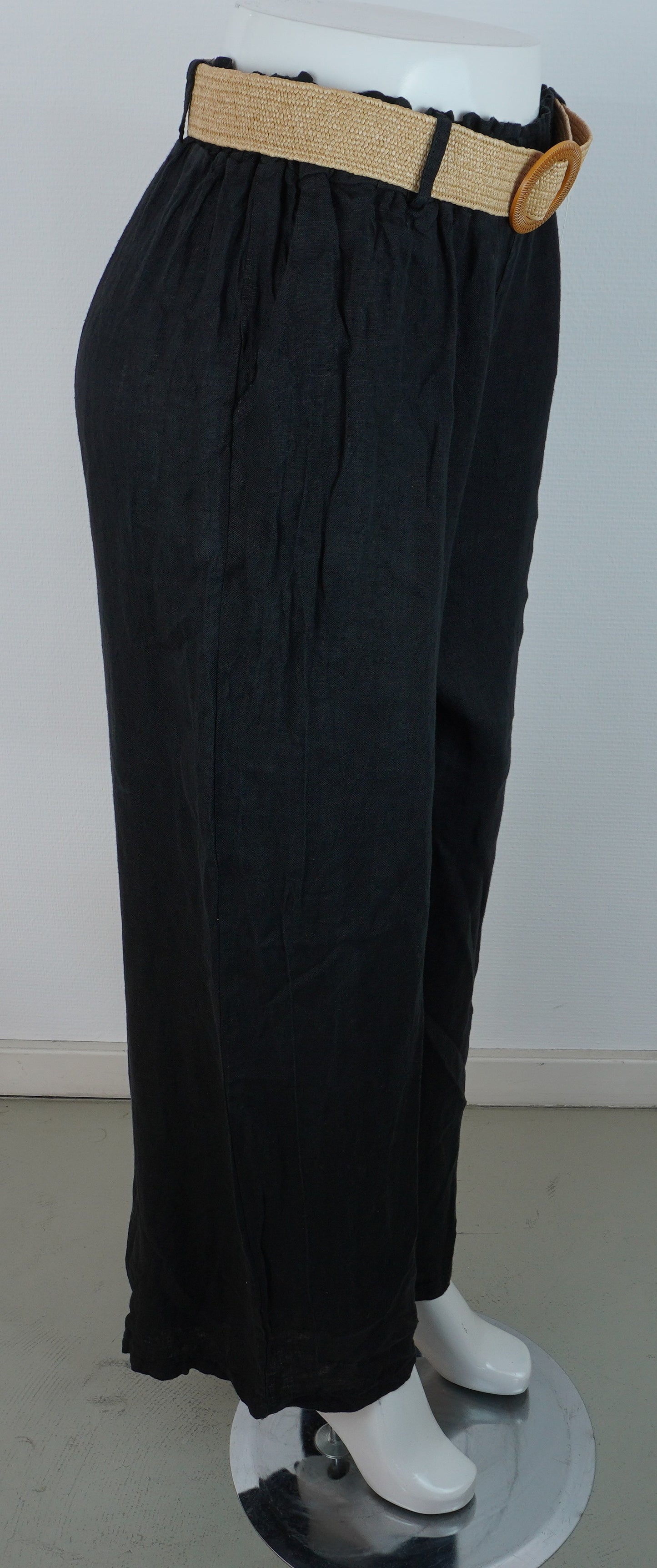 Leinenhose 100% Leinen – Schwarz, mit Flechtgürtel, Sommerlook