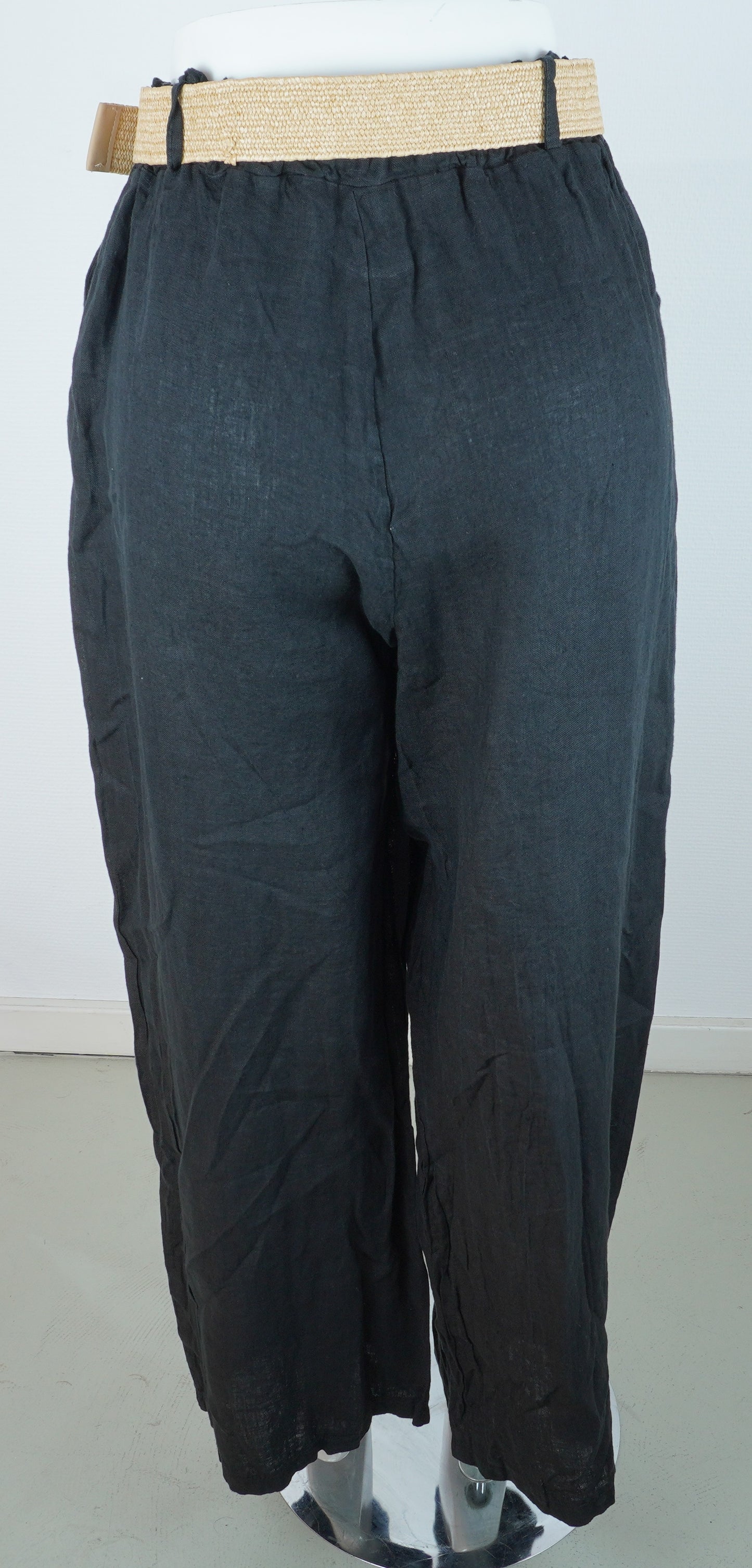 Leinenhose 100% Leinen – Schwarz, mit Flechtgürtel, Sommerlook