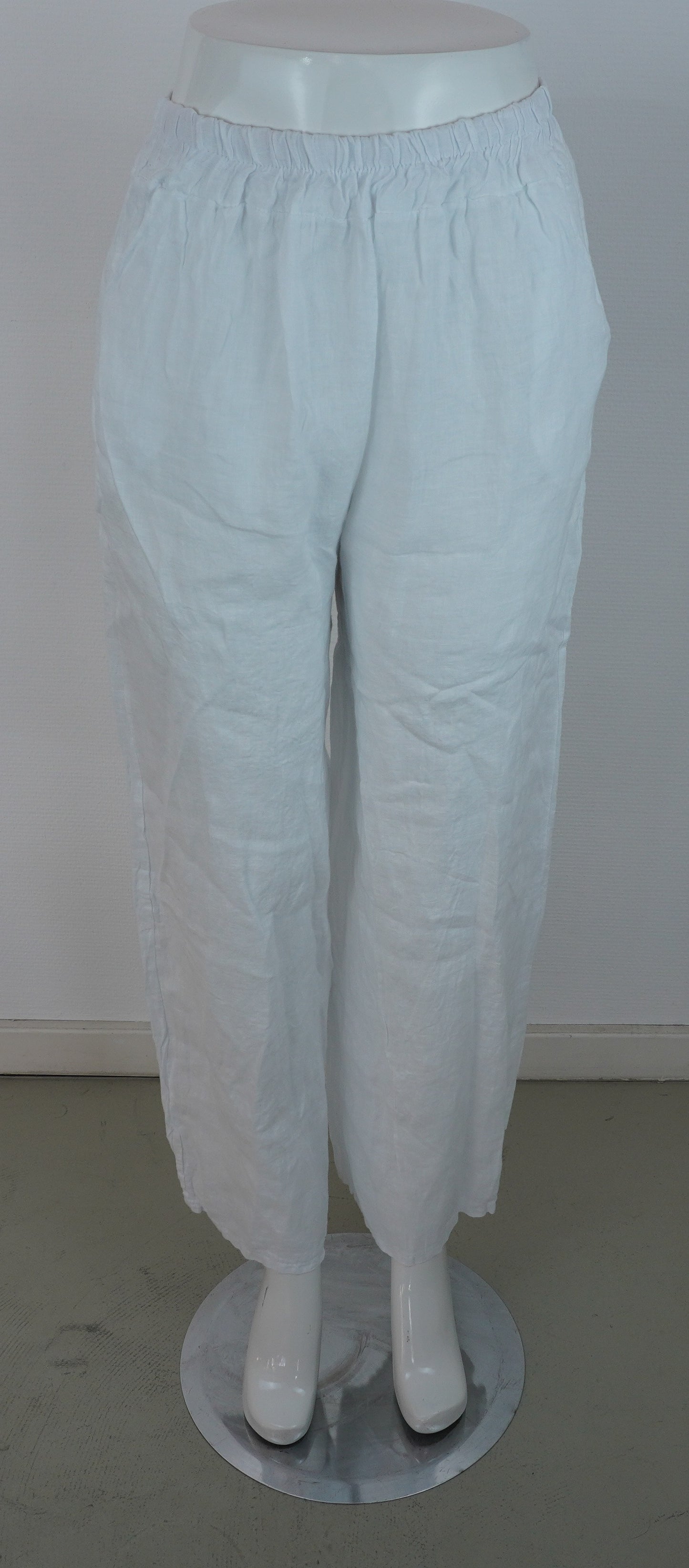 Leinenhose 100% Leinen – Weiß, elastischer Bund, Sommerlook