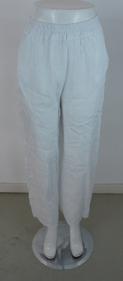 Leinenhose 100% Leinen – Weiß, elastischer Bund, Sommerlook