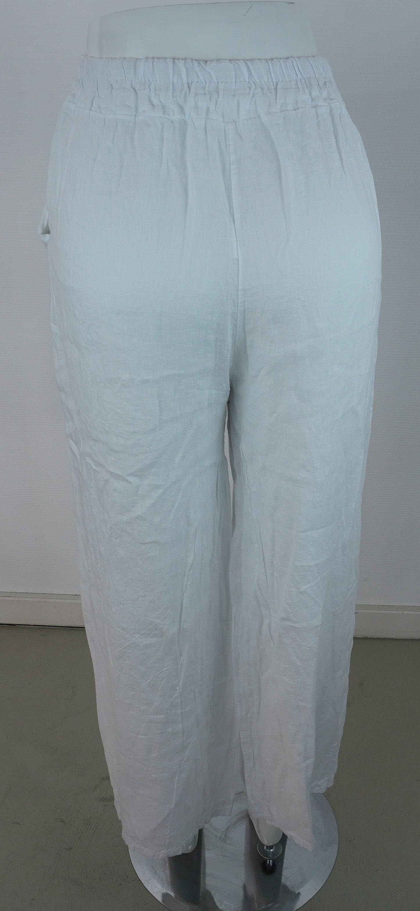 Leinenhose 100% Leinen – Weiß, elastischer Bund, Sommerlook