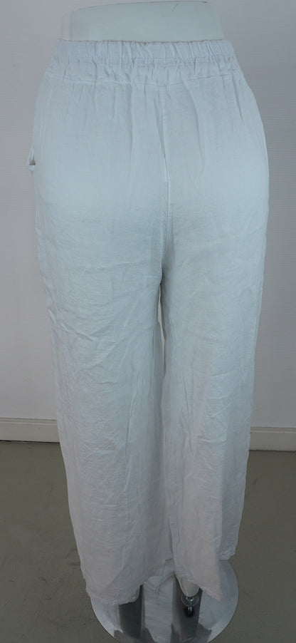Leinenhose 100% Leinen – Weiß, elastischer Bund, Sommerlook