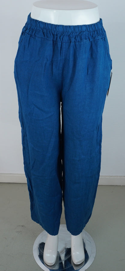 Leinenhose 100% Leinen – Petrolblau, elastischer Bund, Sommerlook