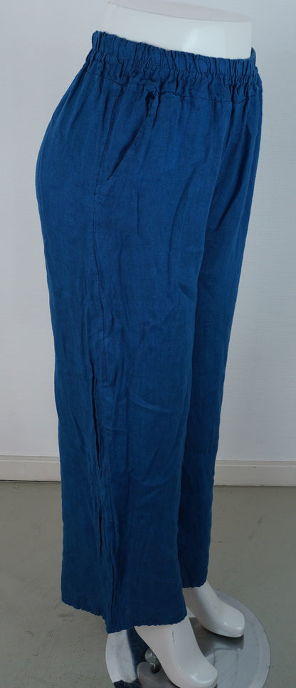 Leinenhose 100% Leinen – Petrolblau, elastischer Bund, Sommerlook