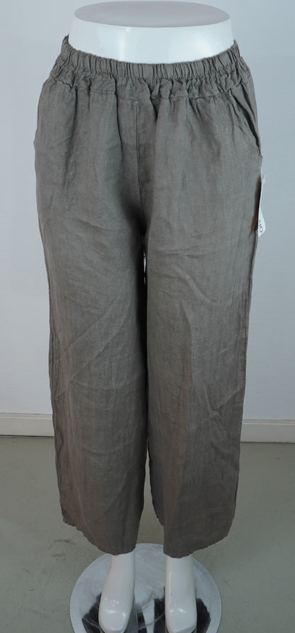 Leinenhose 100% Leinen – Taupe, elastischer Bund, Sommerlook