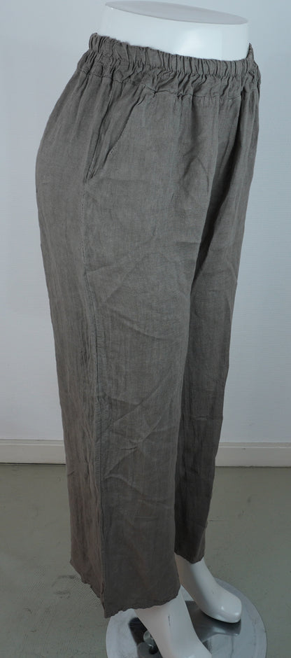 Leinenhose 100% Leinen – Taupe, elastischer Bund, Sommerlook