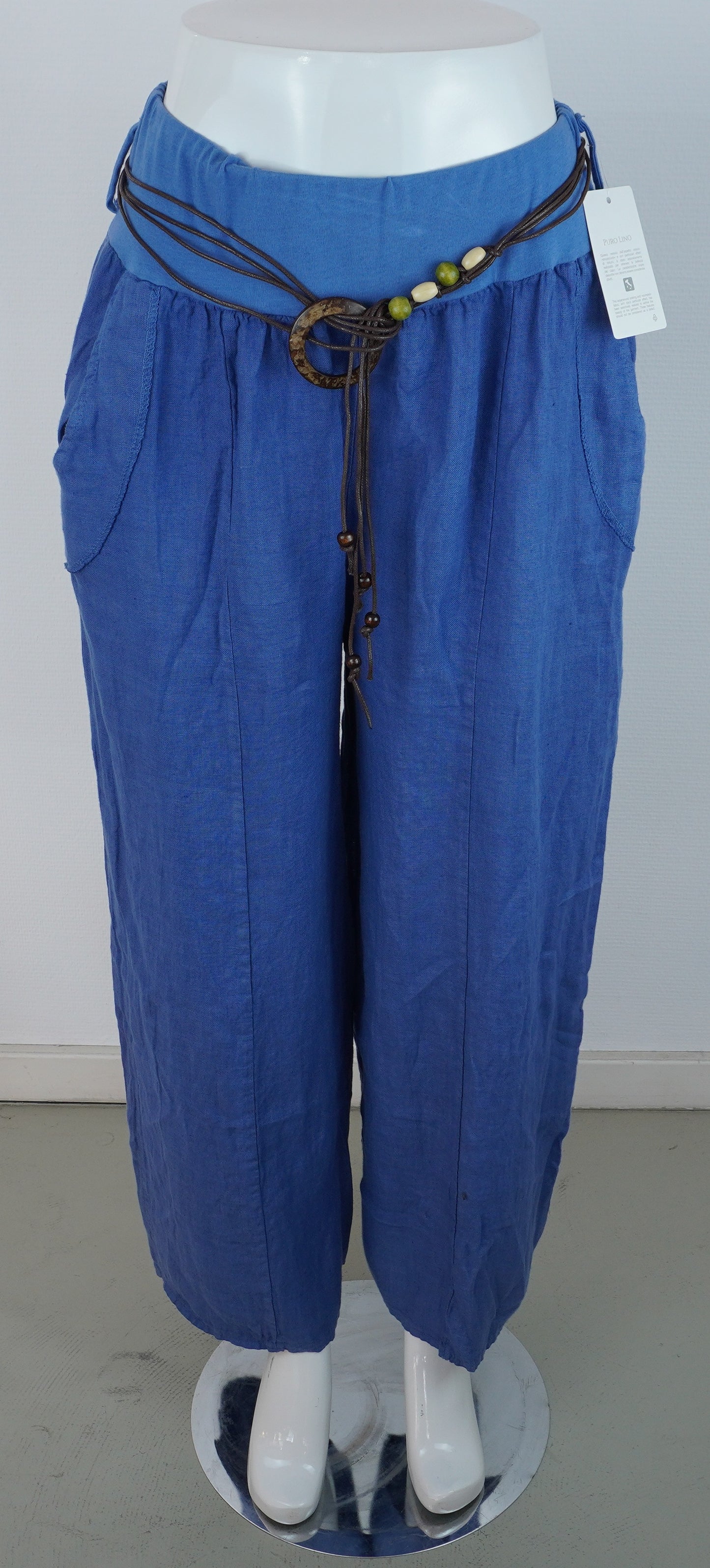 Leinenhose 100% Leinen – Royalblau, elastischer Bund, Sommerlook