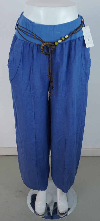Leinenhose 100% Leinen – Royalblau, elastischer Bund, Sommerlook