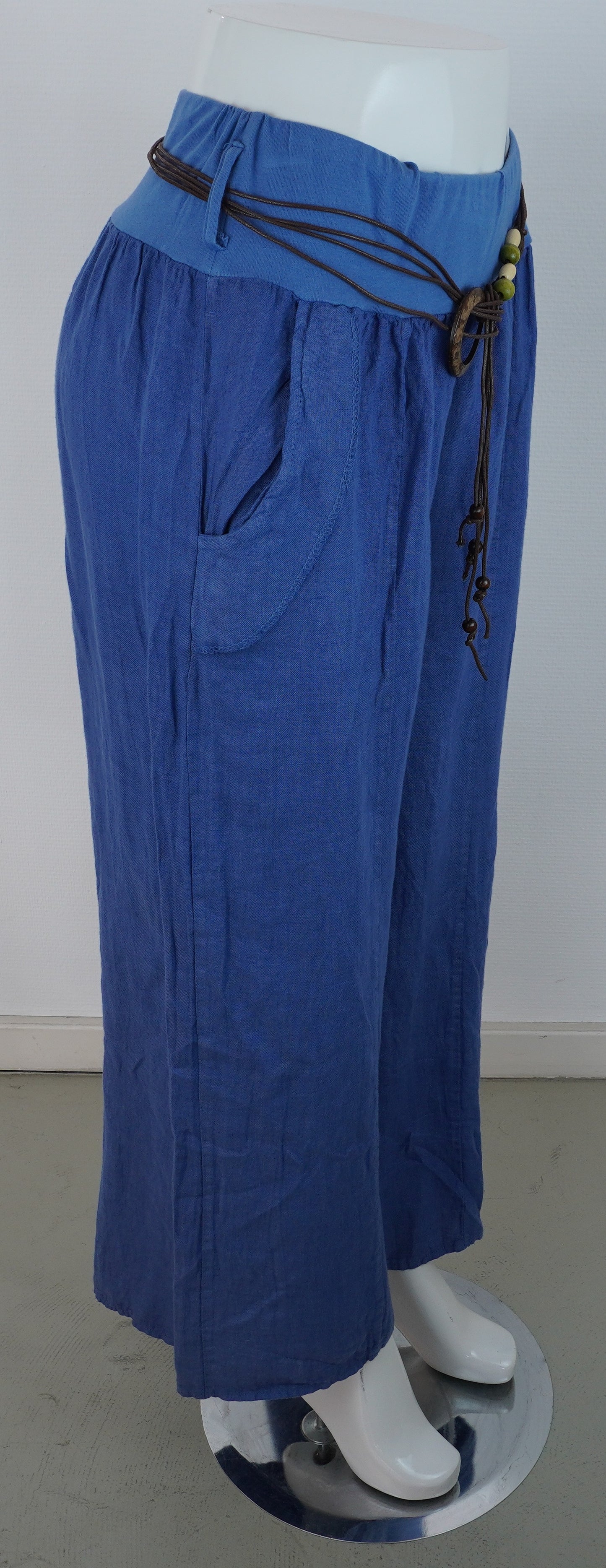 Leinenhose 100% Leinen – Royalblau, elastischer Bund, Sommerlook