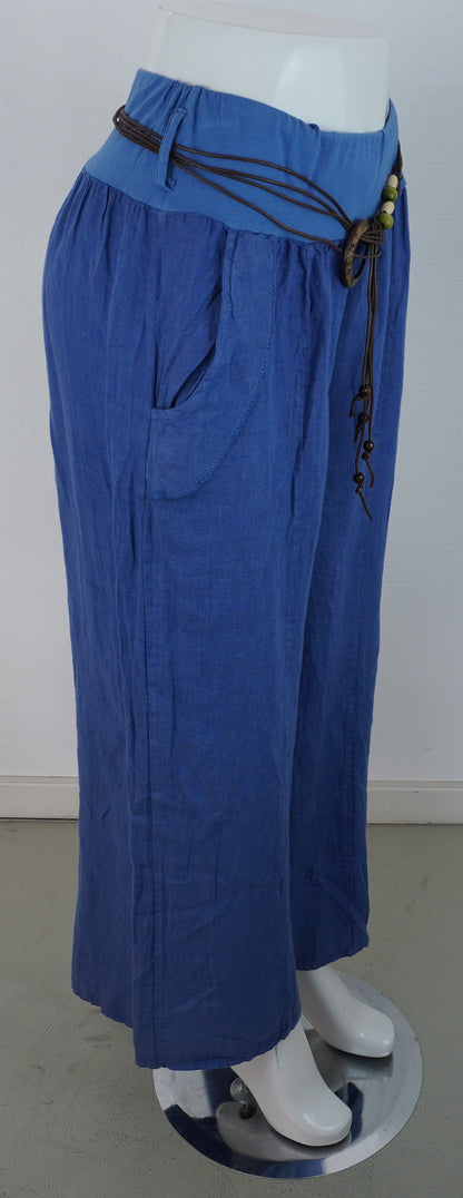 Leinenhose 100% Leinen – Royalblau, elastischer Bund, Sommerlook