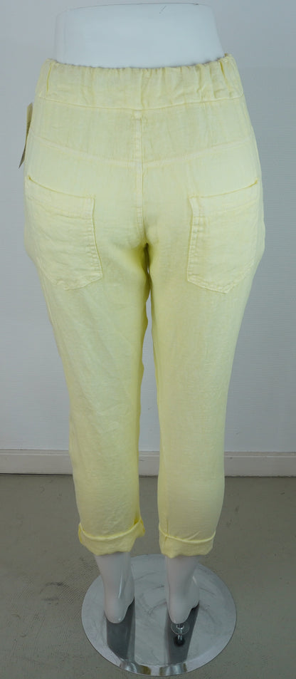 Caprihose 100% Leinen – Zitronengelb, elastischer Bund, Sommerlook
