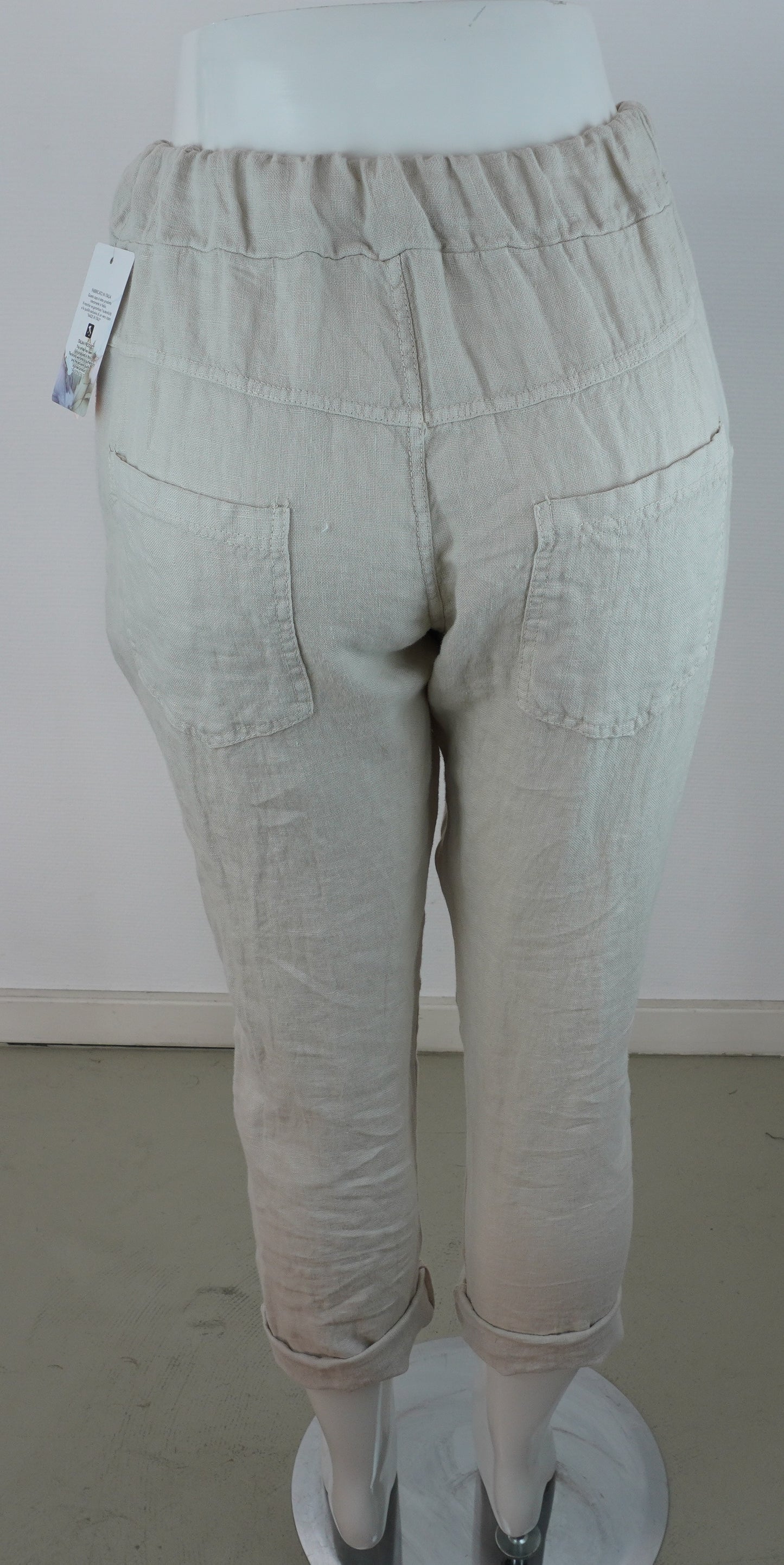 Caprihose 100% Leinen – Sand, elastischer Bund, Sommerlook