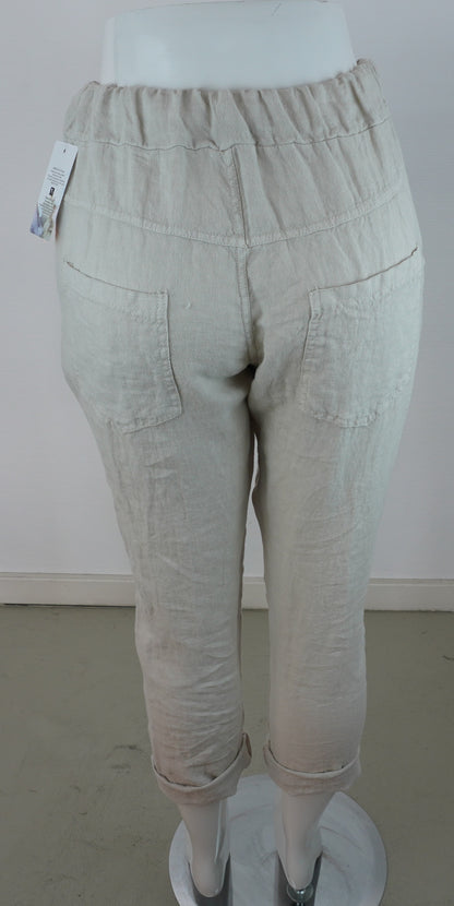 Caprihose 100% Leinen – Sand, elastischer Bund, Sommerlook