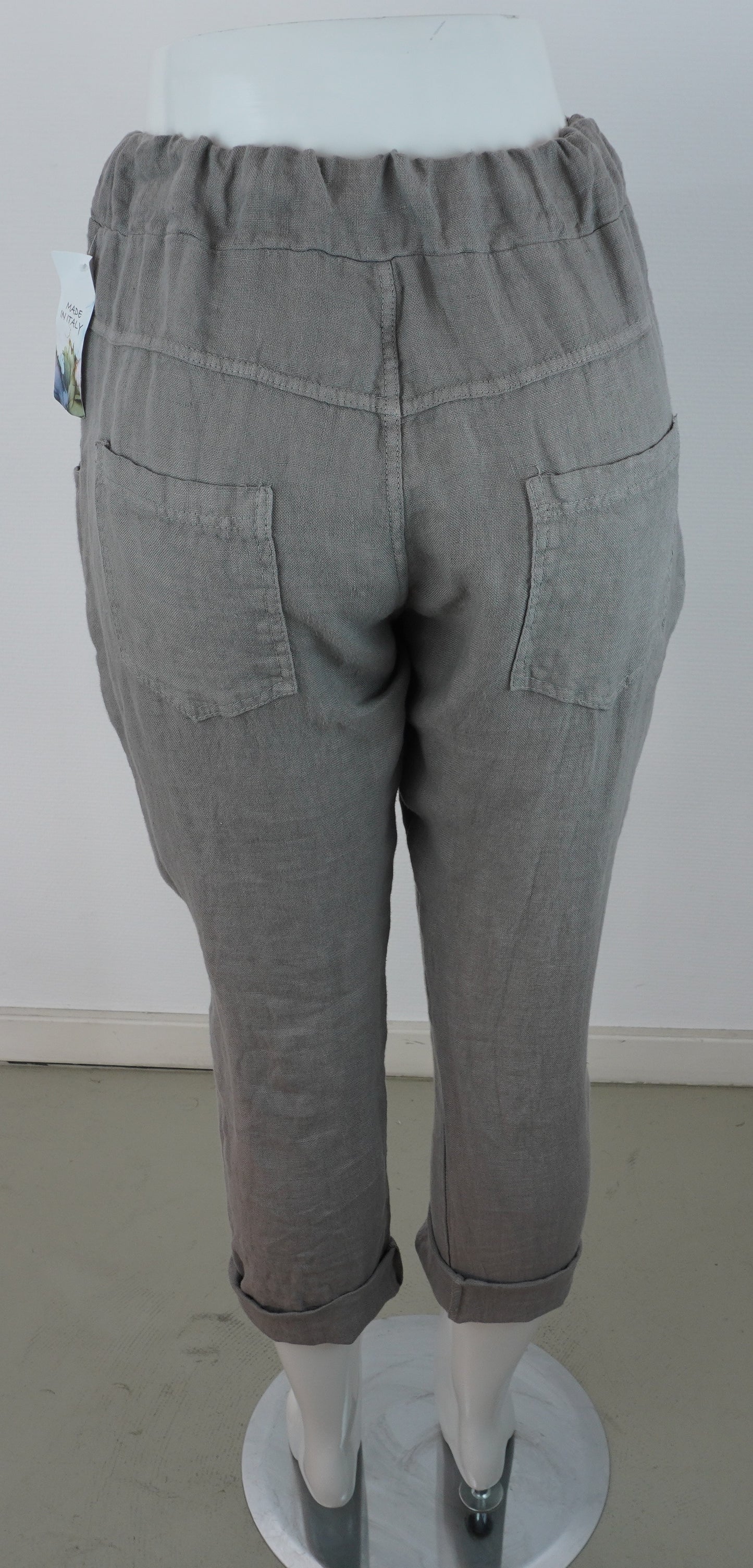 Caprihose 100% Leinen – Steingrau, elastischer Bund, Sommerlook