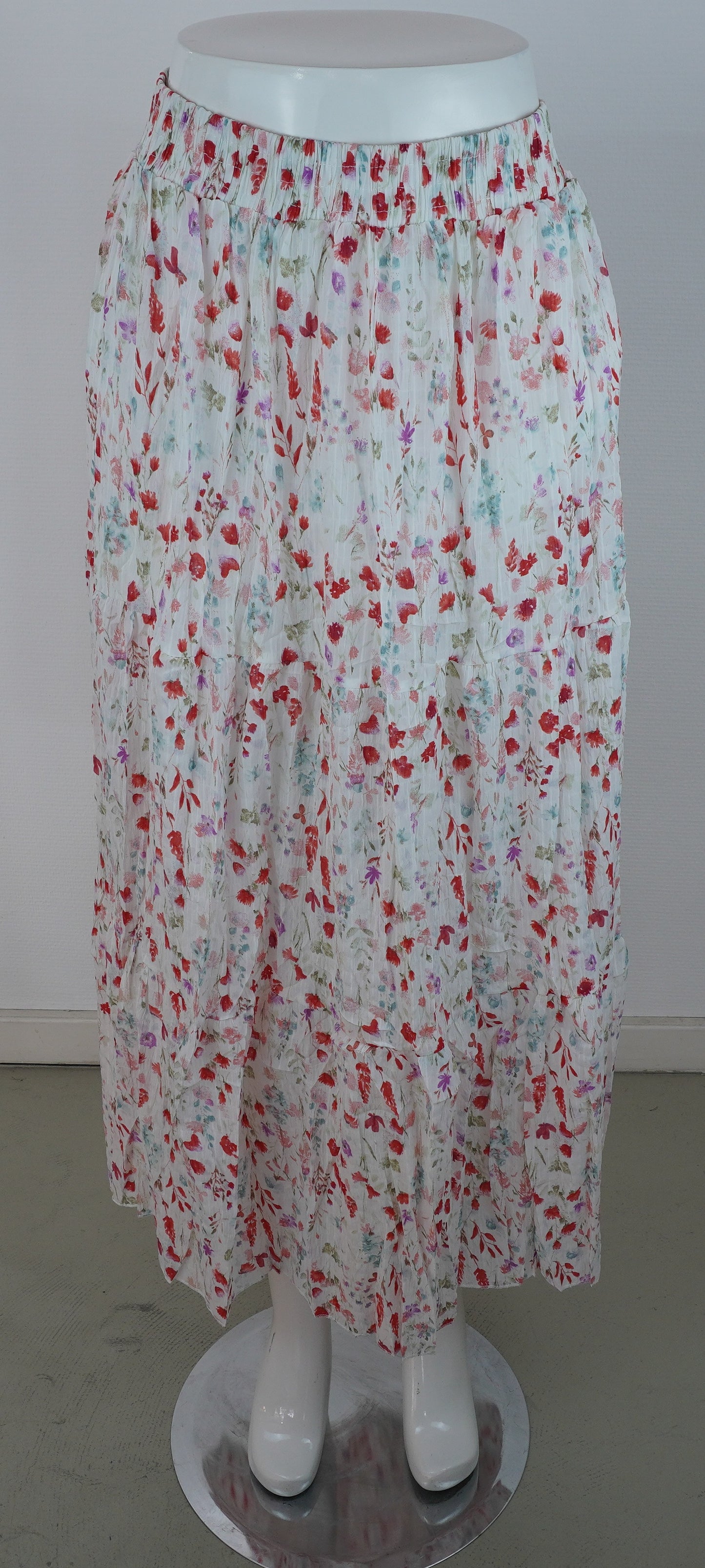 Sommerrock 100% Viskose – Blumenprint, Stufenrock mit Gummibund
