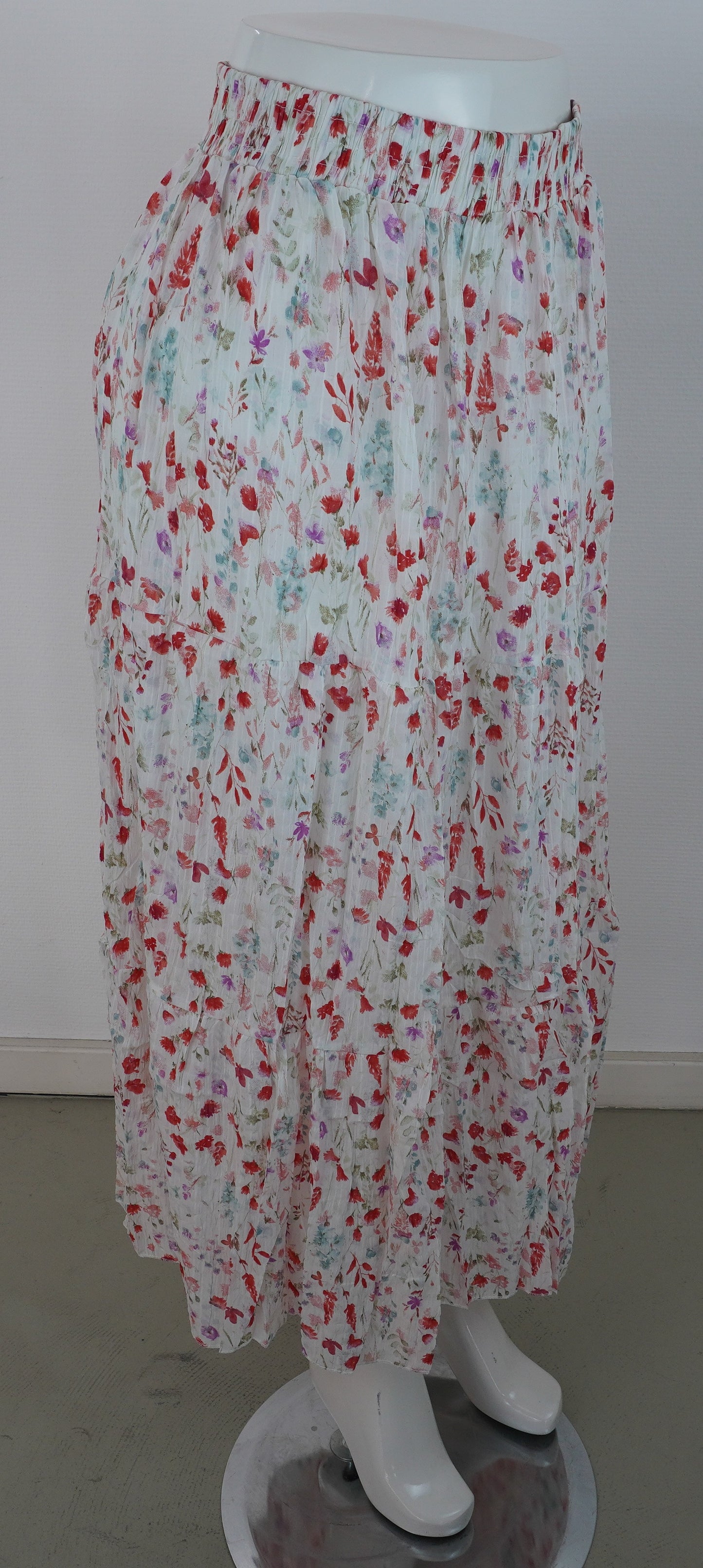 Sommerrock 100% Viskose – Blumenprint, Stufenrock mit Gummibund