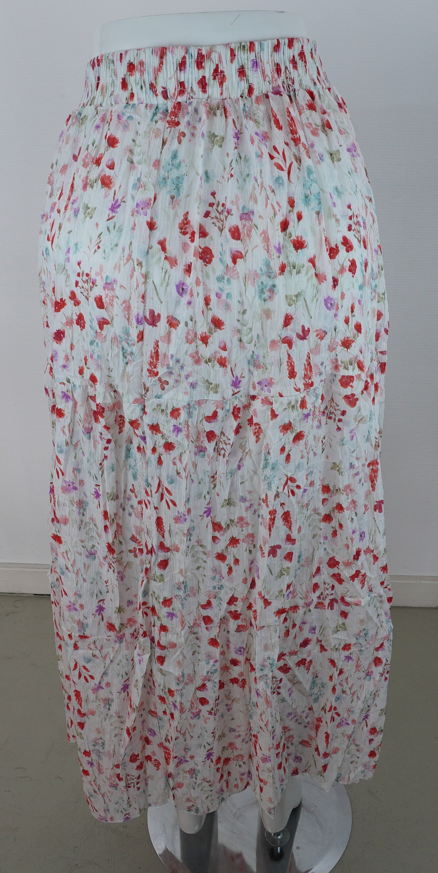 Sommerrock 100% Viskose – Blumenprint, Stufenrock mit Gummibund