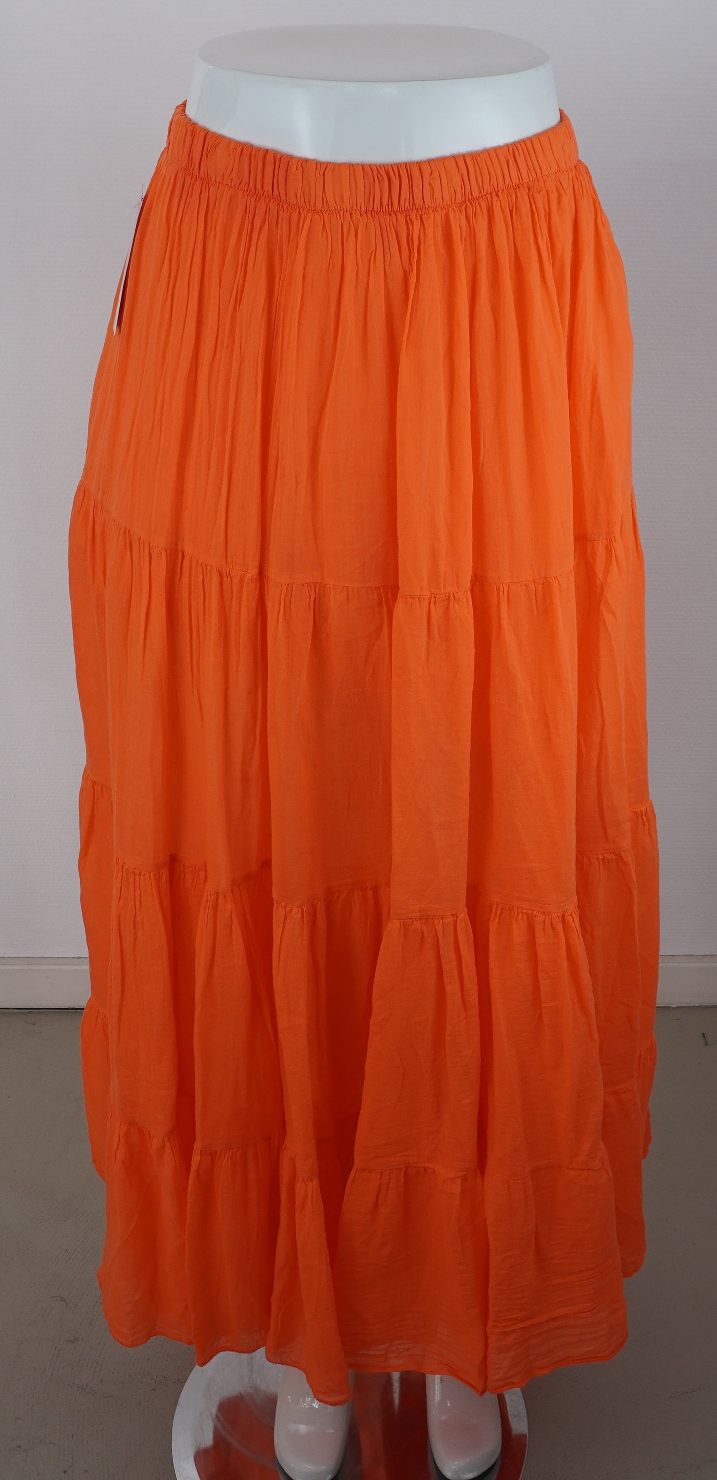 Sommerrock 100% Viskose – Orange, Stufenrock mit Gummibund