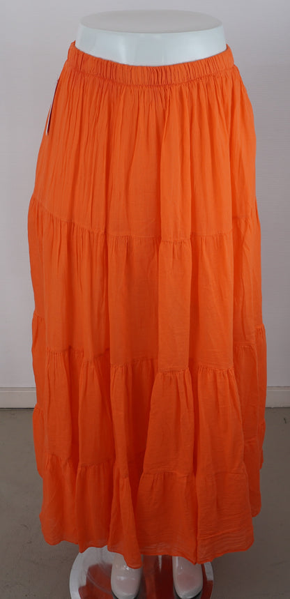 Sommerrock 100% Viskose – Orange, Stufenrock mit Gummibund