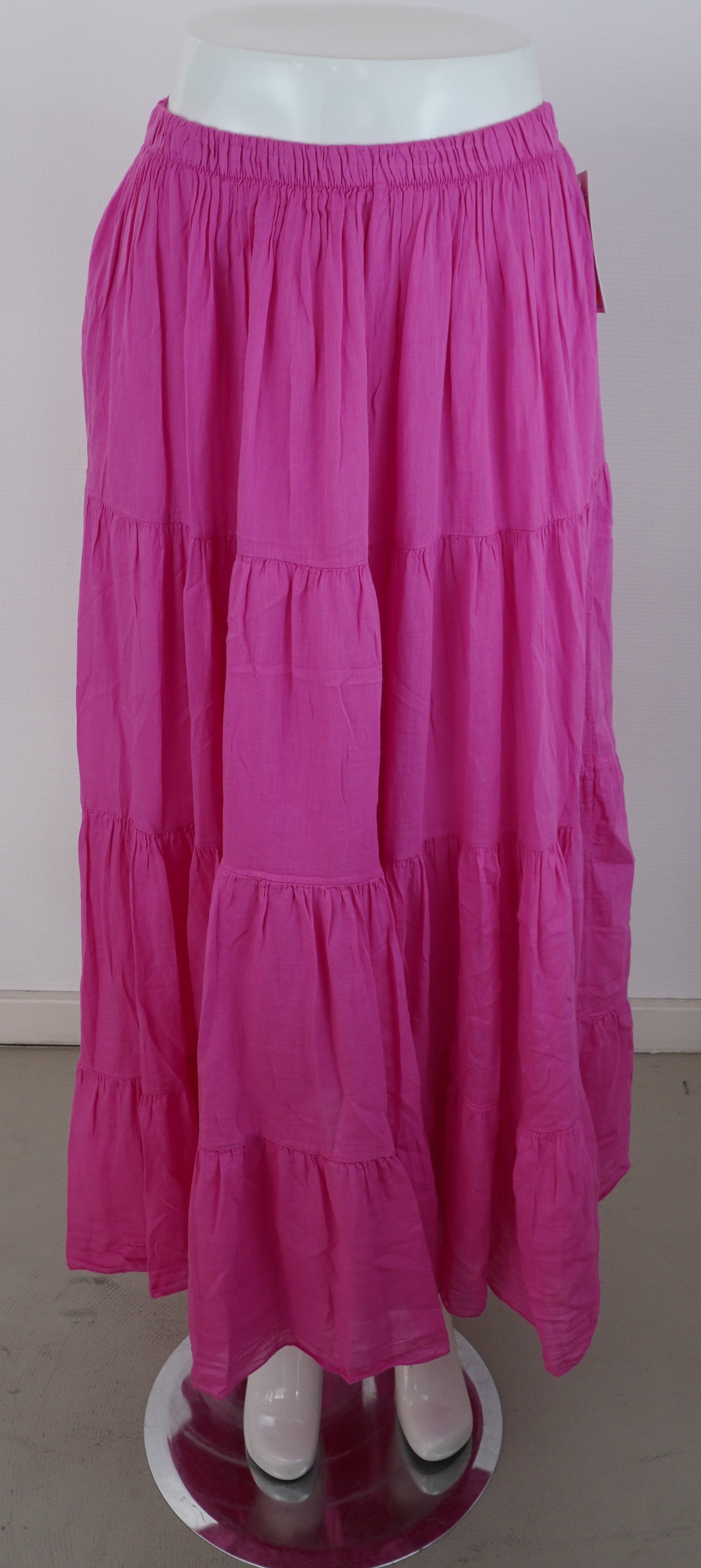 Sommerrock 100% Viskose – Pink/Fuchsia, Stufenrock mit Gummibund