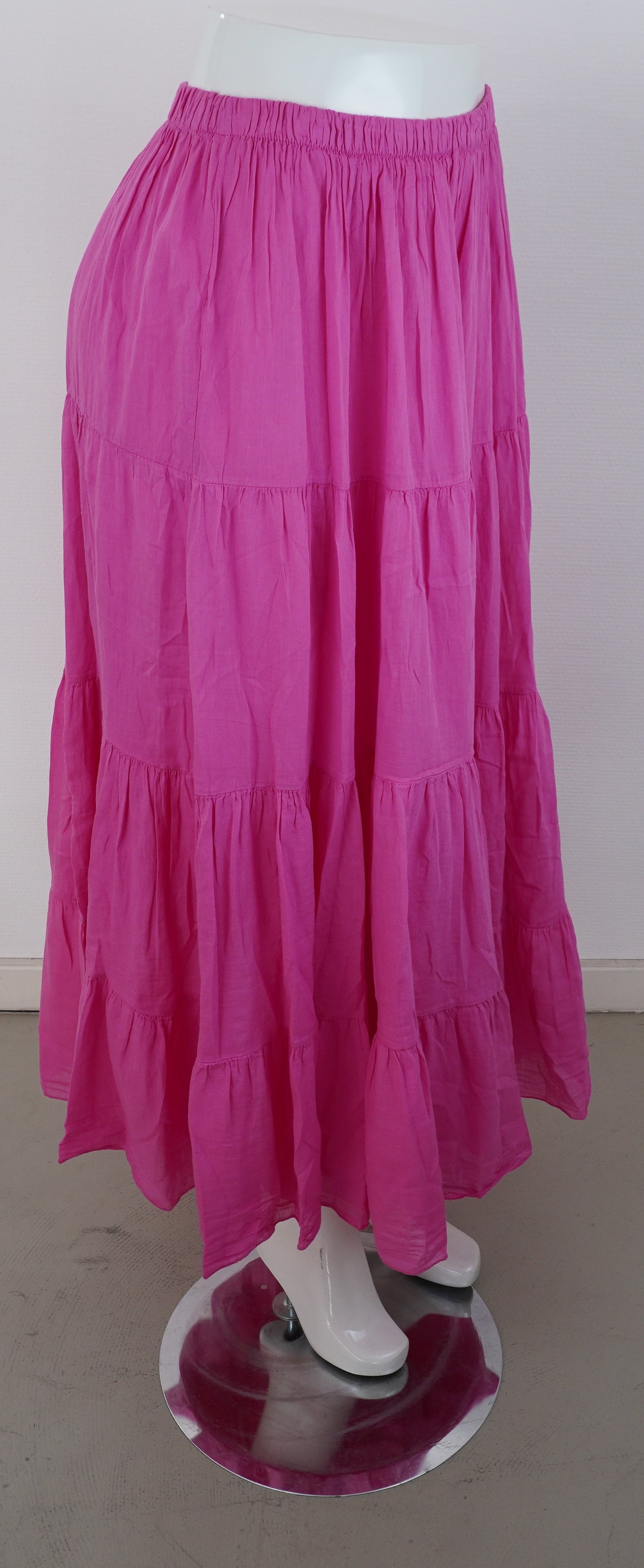 Sommerrock 100% Viskose – Pink/Fuchsia, Stufenrock mit Gummibund