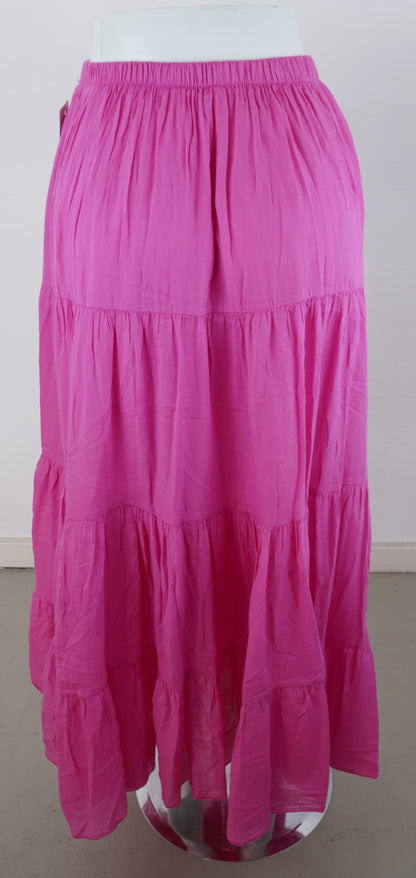 Sommerrock 100% Viskose – Pink/Fuchsia, Stufenrock mit Gummibund