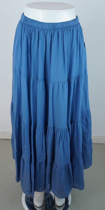 Sommerrock 100% Viskose – Jeansblau, Stufenrock mit Gummibund