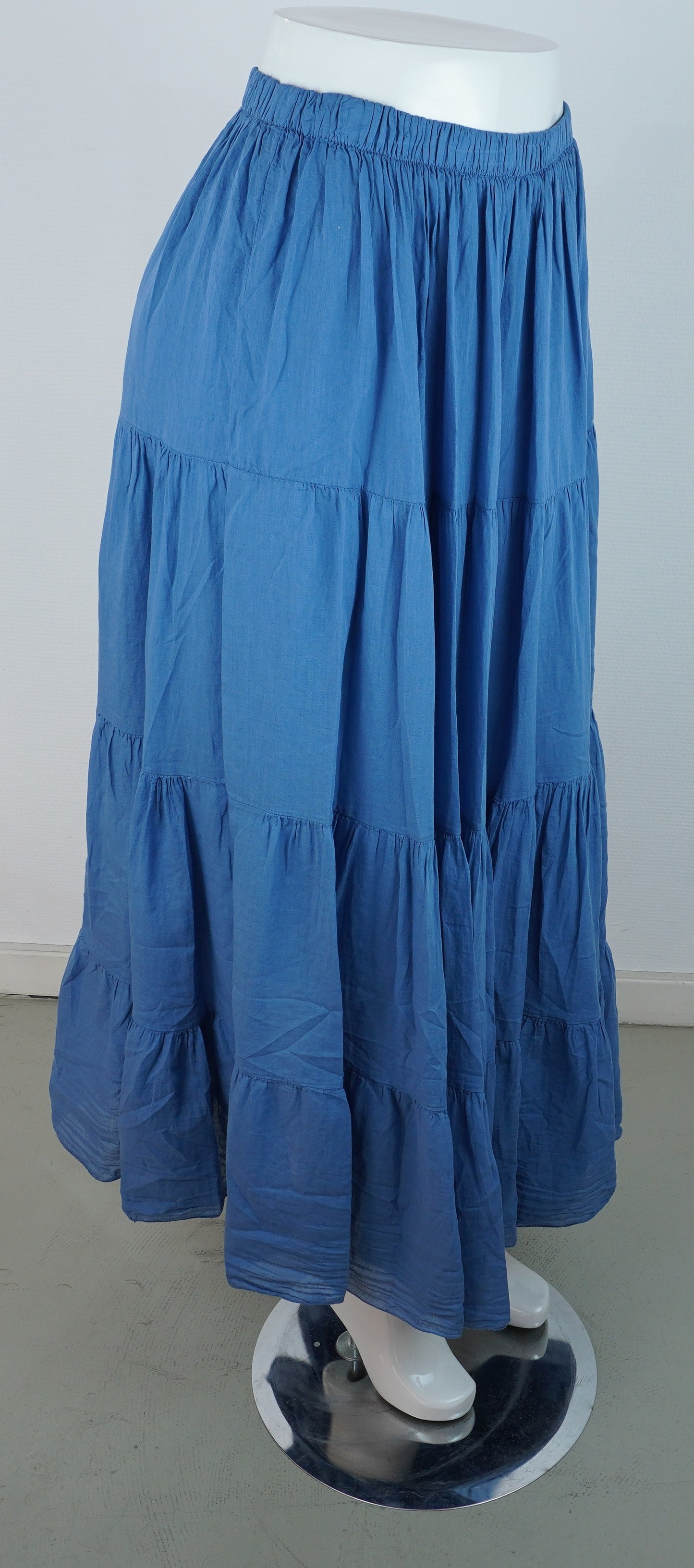 Sommerrock 100% Viskose – Jeansblau, Stufenrock mit Gummibund