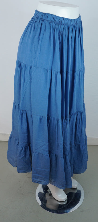 Sommerrock 100% Viskose – Jeansblau, Stufenrock mit Gummibund
