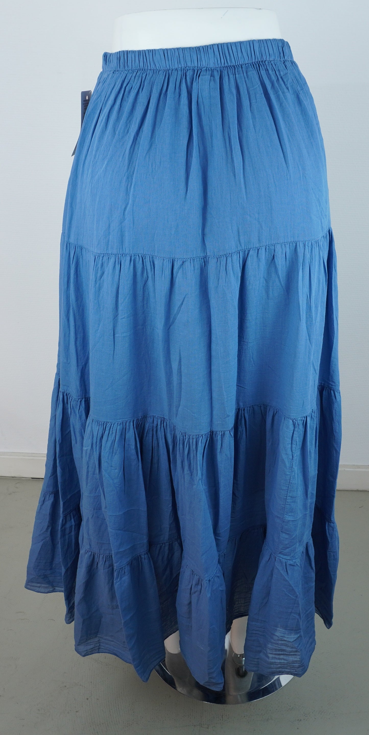 Sommerrock 100% Viskose – Jeansblau, Stufenrock mit Gummibund