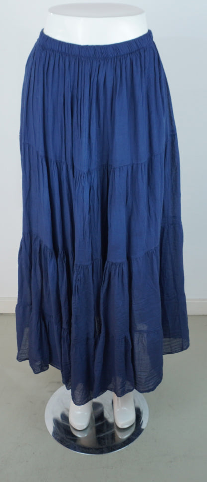 Sommerrock 100% Viskose – Navy/Dunkelblau, Stufenrock mit Gummibund