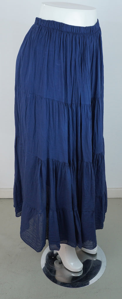 Sommerrock 100% Viskose – Navy/Dunkelblau, Stufenrock mit Gummibund