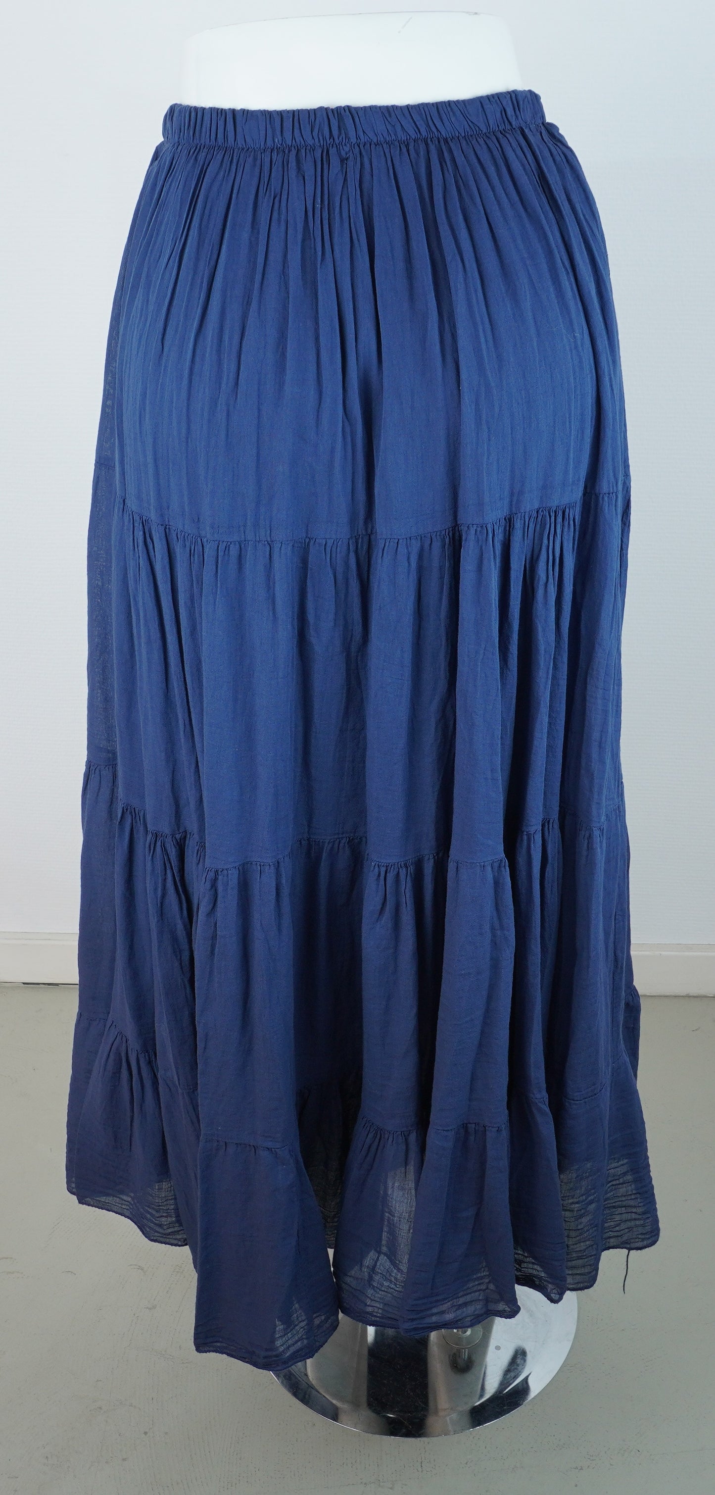 Sommerrock 100% Viskose – Navy/Dunkelblau, Stufenrock mit Gummibund