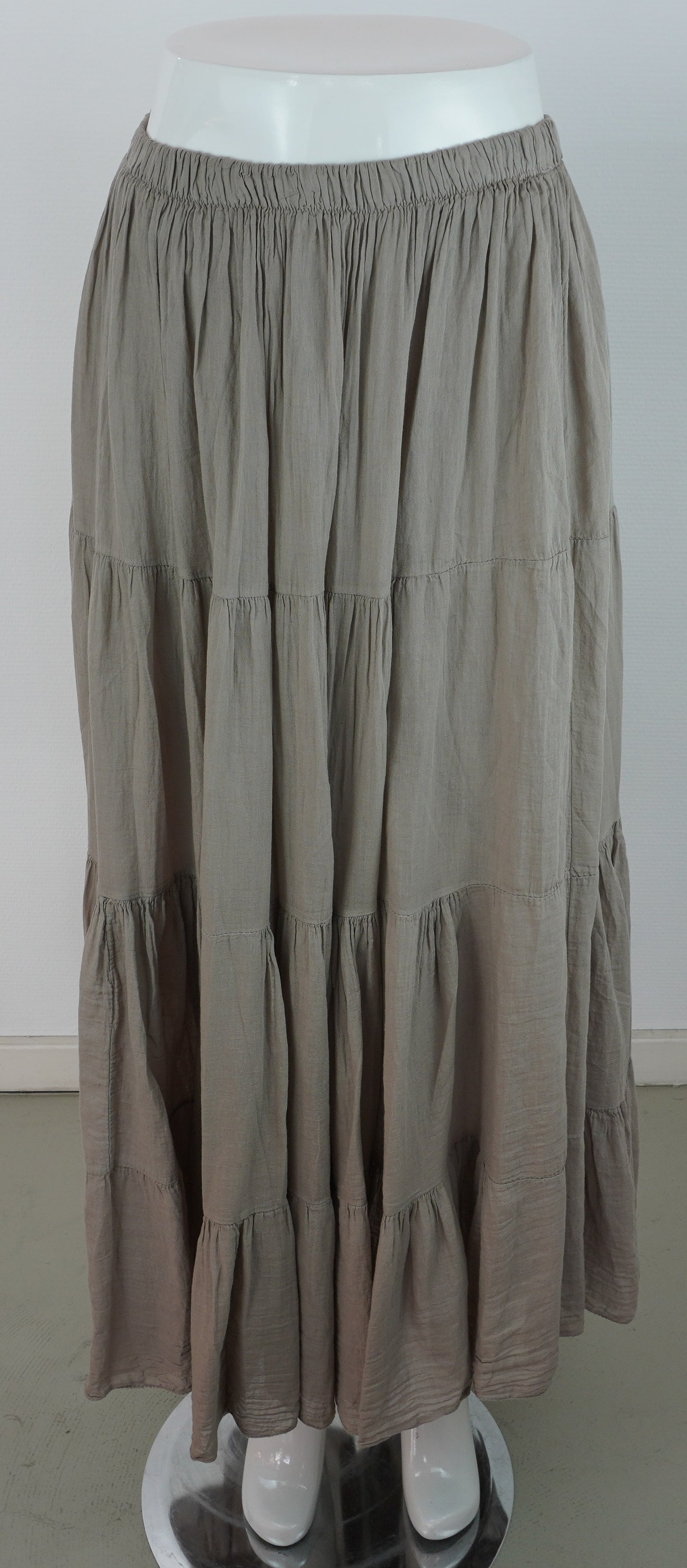 Sommerrock 100% Viskose – Greige/Taupe, Stufenrock mit Gummibund