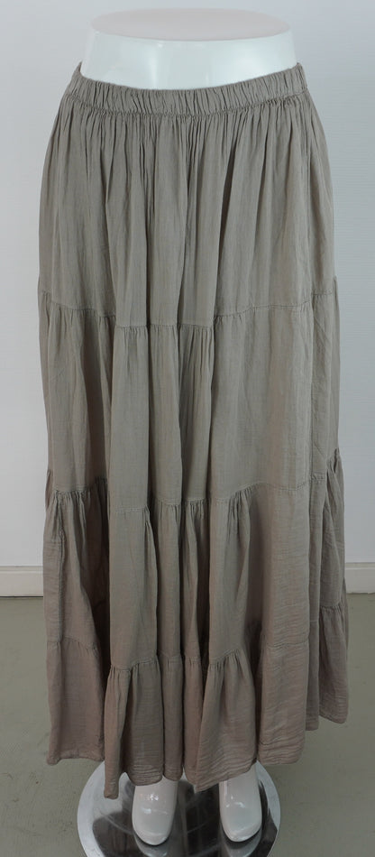 Sommerrock 100% Viskose – Greige/Taupe, Stufenrock mit Gummibund